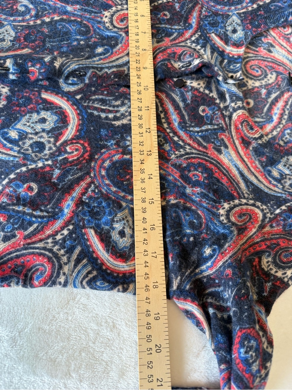 Talbots Classic Merino Wool Paisley Button Front Cardigan Sweater L Blue/Rose - Picture 12 of 13